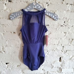 NWT Mirella Halter Gathered Mesh Leotard